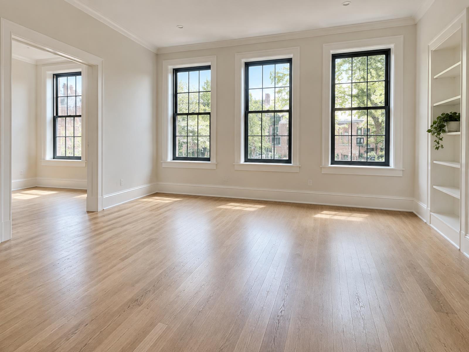 Freshly prepared Massachusetts apartment with restored wood floors and bright windows